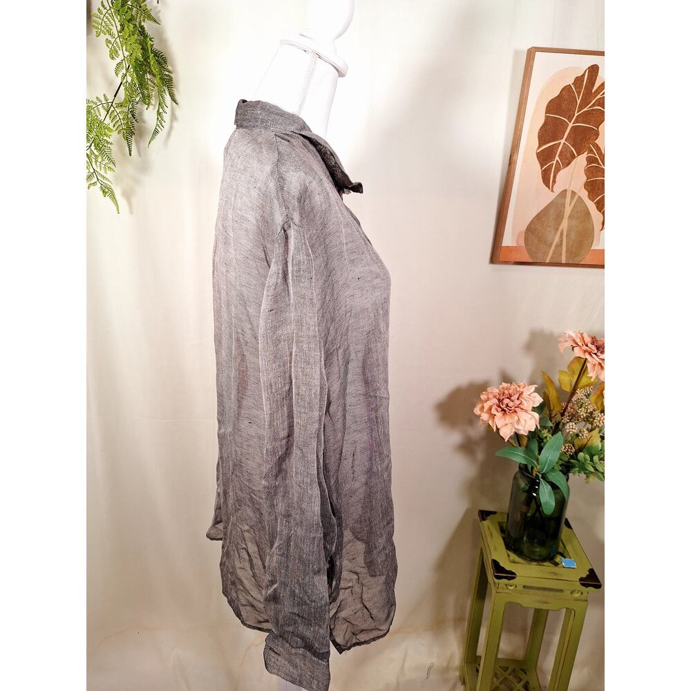 Eileen Fisher New York Women's Gray Sheer Button-Up Long-Sleeved Blouse Large - Picture 4 of 7
